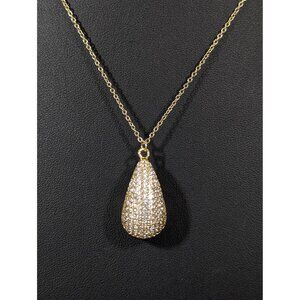 BLB Gold Tone CZ Teardrop Puffy Pendant Necklace Sparkle Evening Bridal 19"